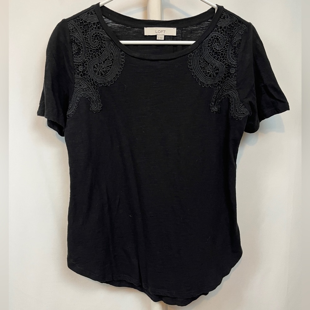 Loft Black Short Sleeve Top Size Small - Picture 5 of 7
